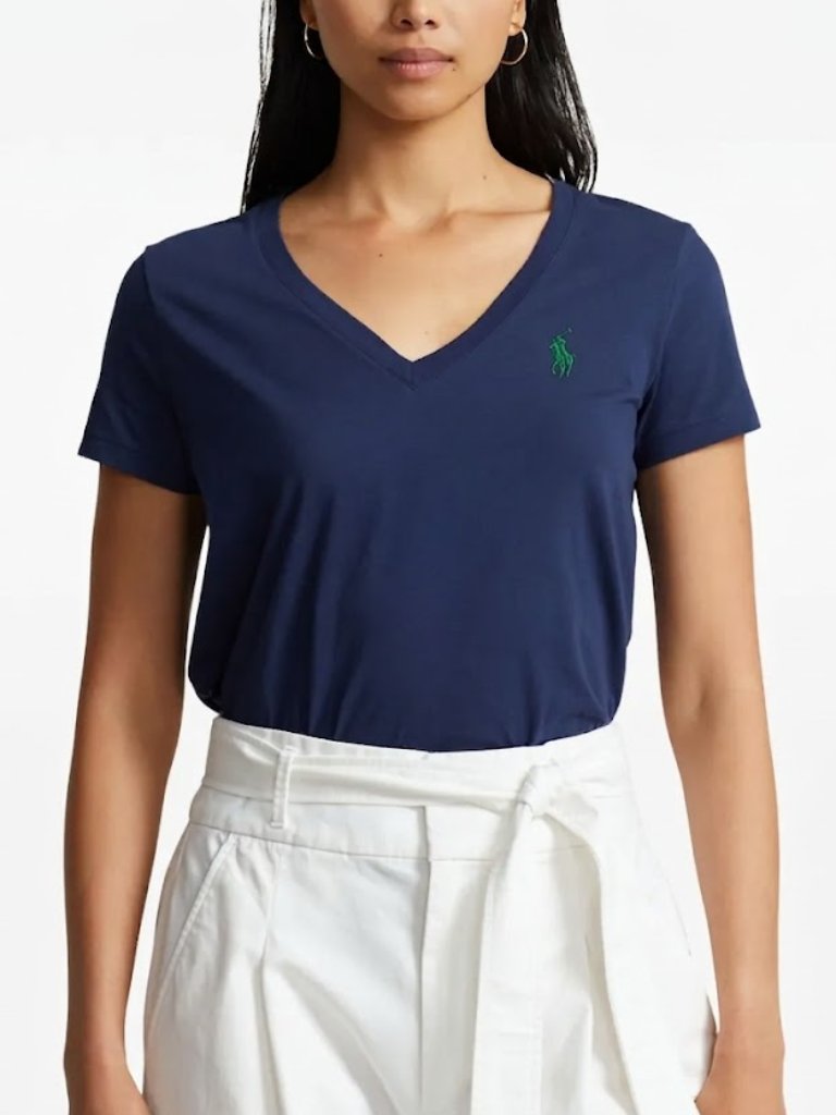 Polo Ralph Lauren V-Neck T-Shirt Cotton Short Sleeve Navy Size L Minimalist Prep